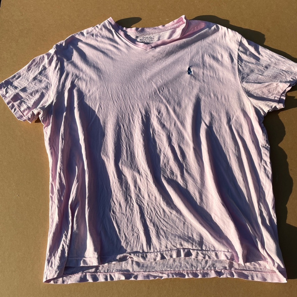Polo Ralph Lauren T-Shirt Men XL Pink Casual V-Neck Classic Fit Cotton Pony Logo